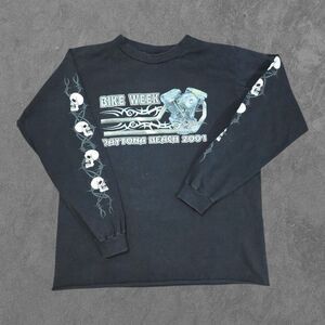 Y2K Vintage Bike Week Daytona Beach Long Sleeve Barbed Wire Skull Biker Shirt L